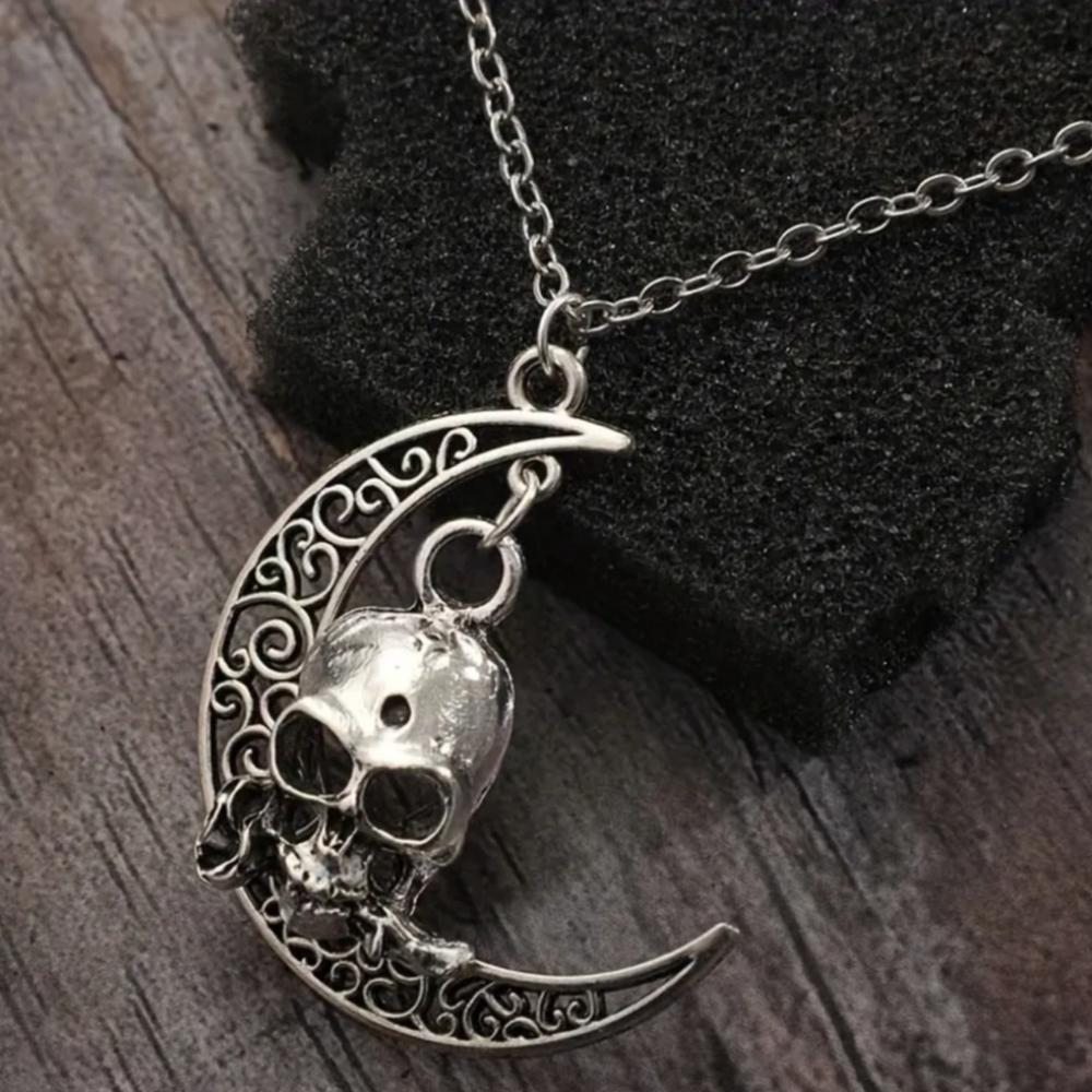 Gothic Moon Skull Necklace